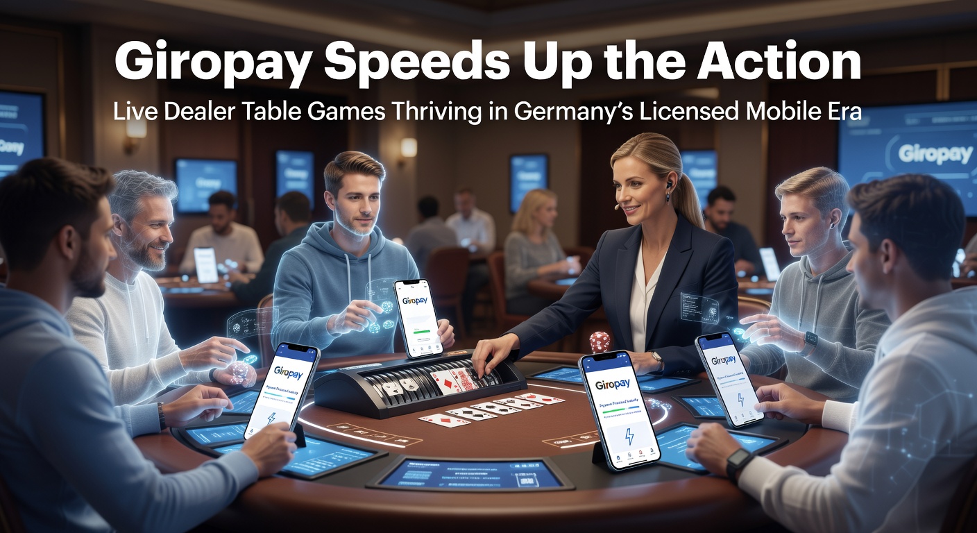 Giropay-Logo neben einem Live-Dealer-Roulette-Tisch auf einem Smartphone-Bildschirm, das den schnellen Einstieg in Echtzeit-Spiele symbolisiert